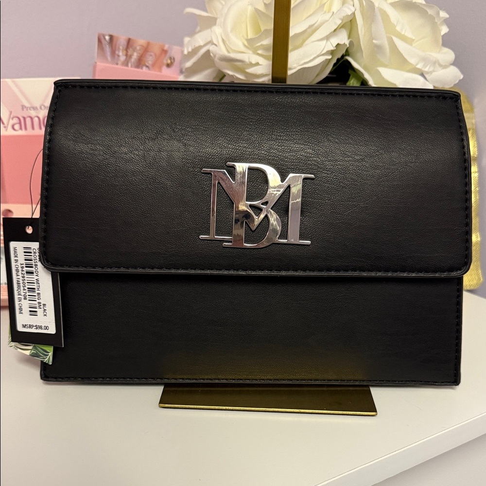 Badgley Mischka Black Clutch with Silver Accent